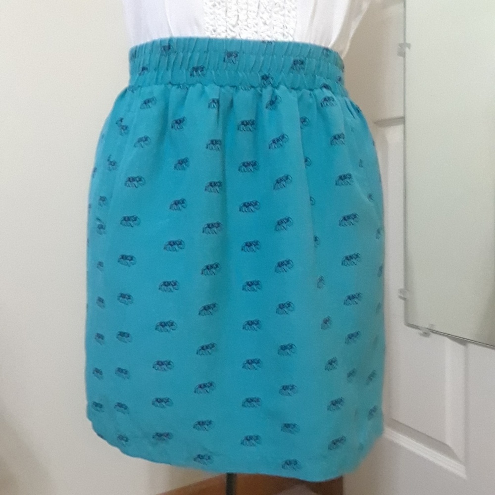 Loft sidewalk skirt turquoise blue elephant print